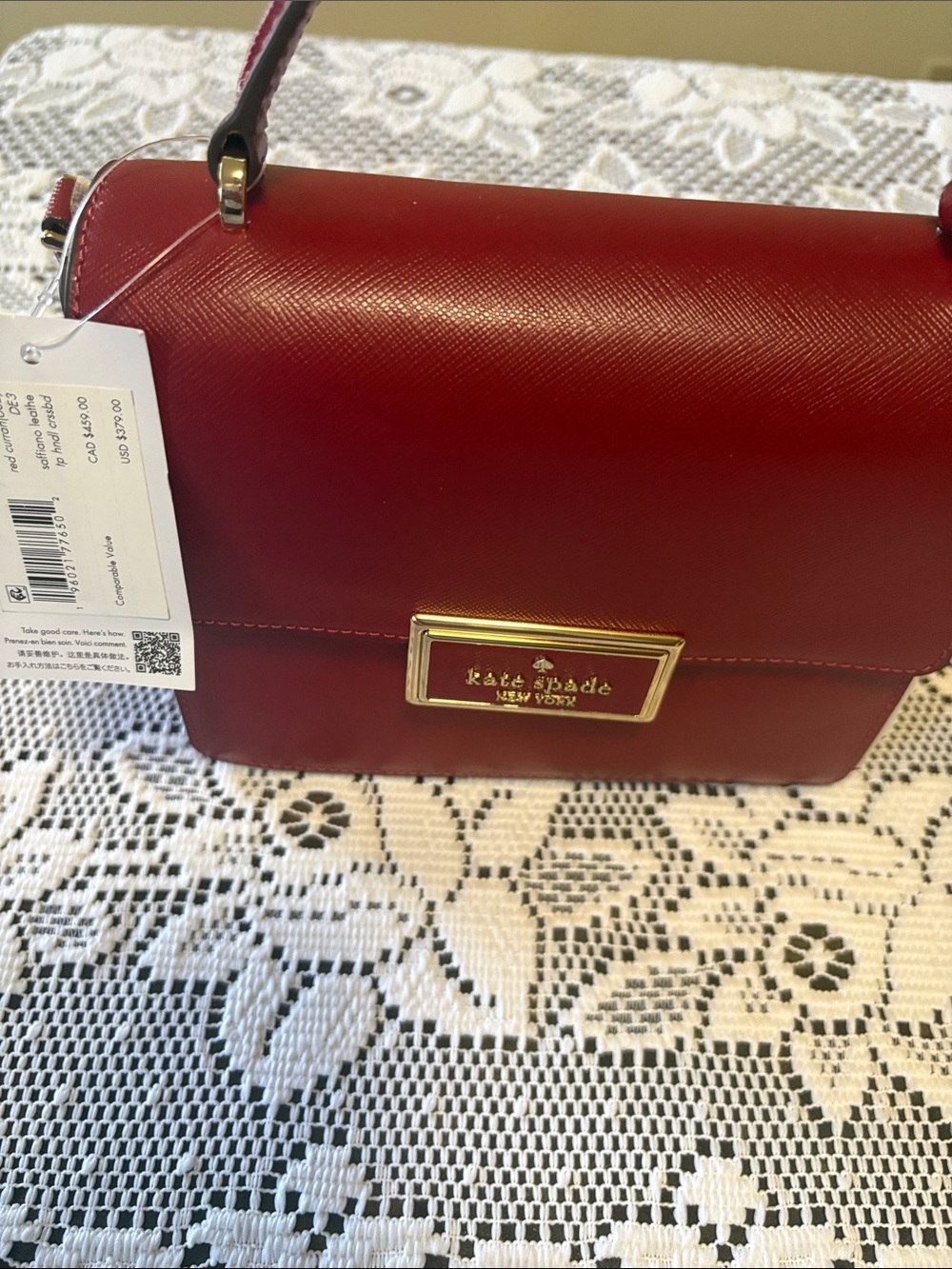 kate spade Red Leather Top-Handle Satchel with Gold Plaque